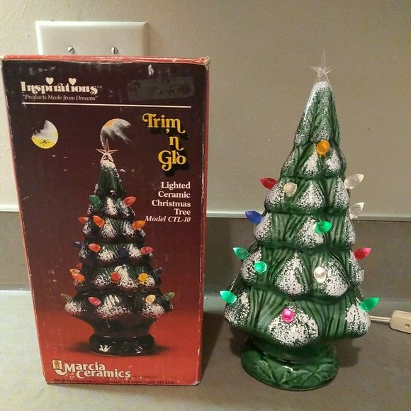 Ceramic Lighted Christmas Tree Vintage 10" Marcia Inspirations Trim n Glo CTL-10 - Picture 3 of 9